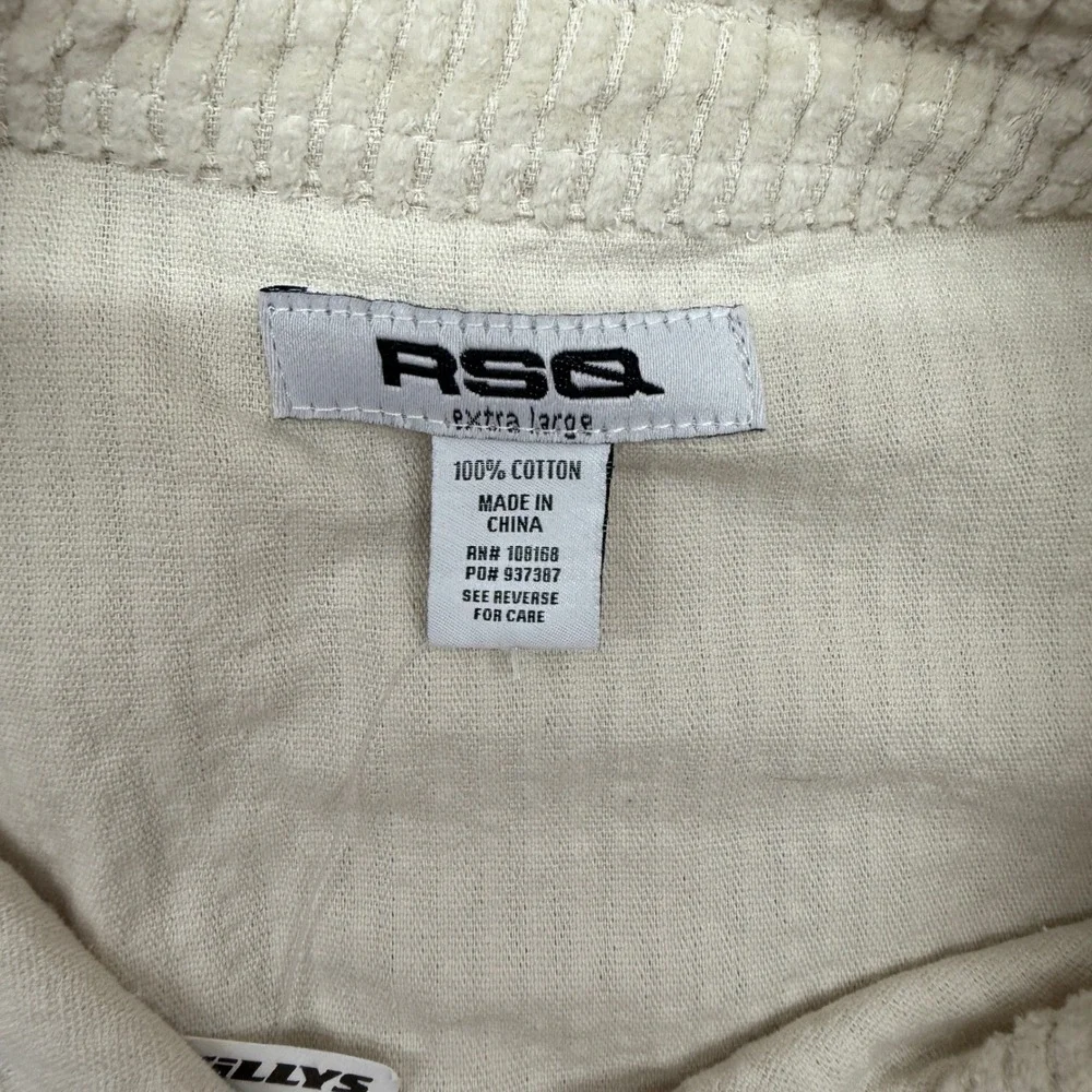 RSQ Mens Cream Wide Wale Corduroy Button Down Shirt Raw Hem XL Oversized Shacket
